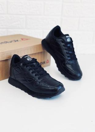 Кроссовки женские подростковые reebok classic leather black кросовки рибок классик рібок жіночі4 фото