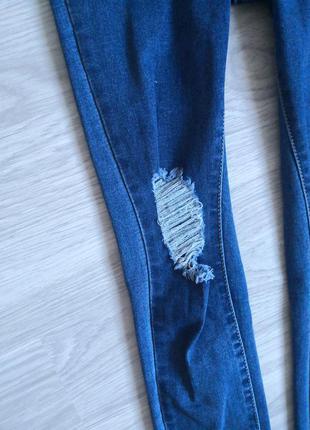 Синие джинсы скинни с равными коленями на высокой посадке4 фото