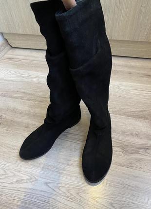 Натуральні замшеві чобітки чорні чоботи