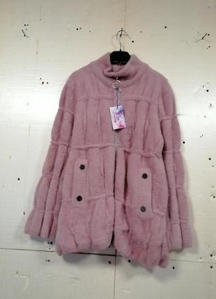 Тёплая пушистая кофта пальто кардиган шубка из натуральной шерсти альпака замеры