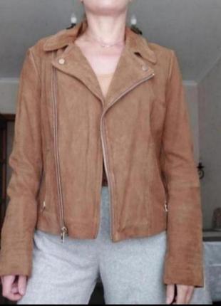 Куртка косуха замшевая кожаная коричневая натуральная кожа4 фото
