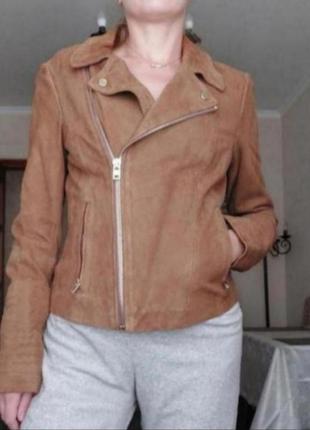 Куртка косуха замшевая кожаная коричневая натуральная кожа5 фото