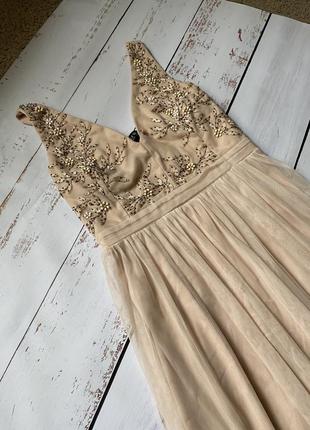Шикарне плаття, ошатне персикове плаття, довге плаття , сукня в підлогу, камінчики, стрази3 фото