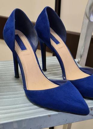 Синие туфли - лодочки/ замшевые туфли на каблуке/ кожаные туфли1 фото