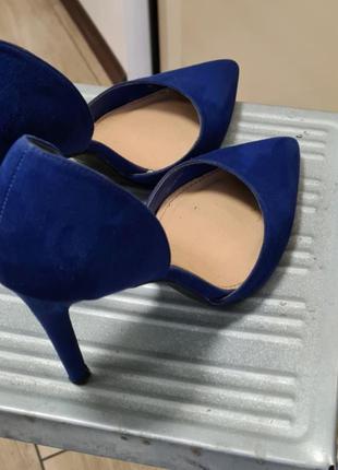 Синие туфли - лодочки/ замшевые туфли на каблуке/ кожаные туфли5 фото