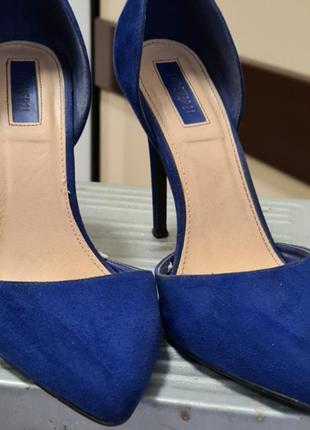 Синие туфли - лодочки/ замшевые туфли на каблуке/ кожаные туфли6 фото