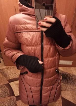 Теплый зимний пуховик. цвет(розово-коричневый) размер 48 украинский1 фото