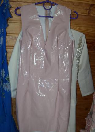 Роскошное платье эко-кожа, латексное от oh polly luxe! нежно-розовый латекс!3 фото
