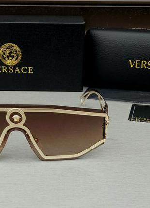 Versace очки маска женские солнцезащитные коричневые в золотой металлической оправе2 фото