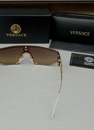 Versace очки маска женские солнцезащитные коричневые в золотой металлической оправе5 фото