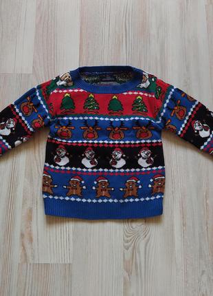 Новогодняя рождественская кофта свитшот свитер oт next  на 3-6мес