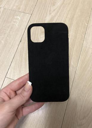 Чехол для iphone 11 alcantara черный ( бархат)