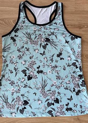 Майка борцовка для занятий спортом фитнеса бирюзовая в цветы