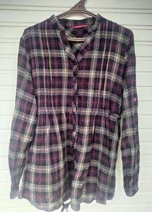 Легкая коттоновая рубашка - кардиган в клетку,  длинный рукав