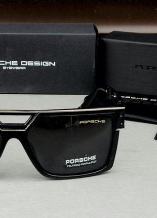 Porsche design стильные мужские солнцезащитные очки маска черные с серебром поляризированые3 фото