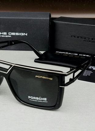 Porsche design стильні чоловічі сонцезахисні окуляри маска чорні з сріблом поляризированые