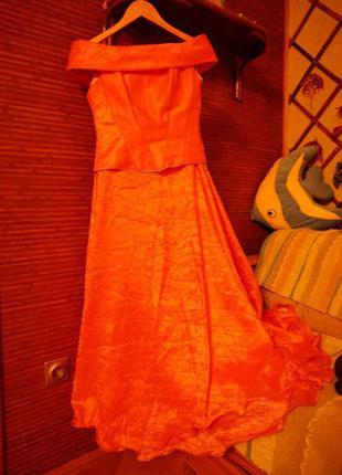 Платье в пол оранжевое, на сцену, выпукскной, вечеринку 36р1 фото