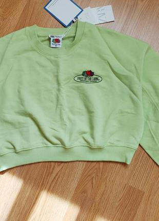Свитшот zara укороченный свитер толстовка зара зелёный салатовый фруктовый принт р-р s 36 268 фото