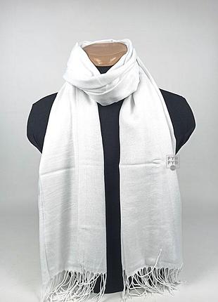 Палантин шарф кашемир белый шерсть кашемировый pashmina original однотонный теплый новый
