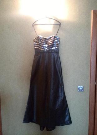 Платье в пол серое, серебристое с паайетками1 фото