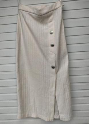 Тёплый кремовый костюм: двубортный пиджак, длинная юбка8 фото
