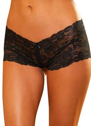 Черные гипюровые кружевные трусики шортики шорты с бесподобными узорами на кружеве "бритни" 4558