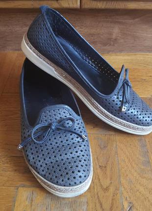 Кожаные летние туфли туфельки лоферы слипоны перфорация jildor 37eu 24 см