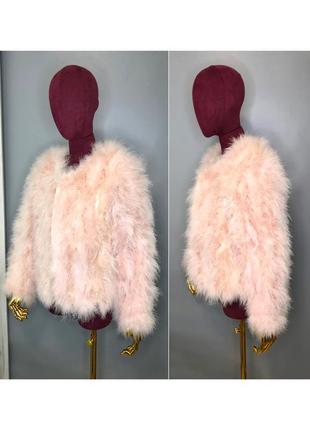 Розовая пудровая шуба накидка из страусиных перьев шубка пальто rundholz owens6 фото