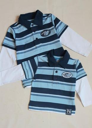Блакитна в смужку щільна сорочка поло"topolino" німеччина на 1 і 3 роки (74 і 98см)