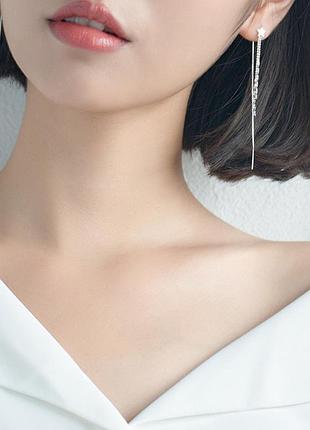 Сережки-протяжки срібні із зіркою двосторонні, срібло 925 проби