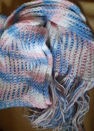 Теплий в'язаний довгий шарф трьохкольоровий/теплый трехцветный вязаный шарф1 фото