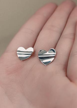 Серебряные серьги пусеты серьги сердце срібні сережки серце пусети серебро 9252 фото