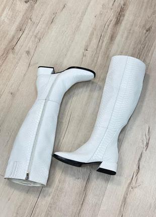 Белые дизайнерские сапоги belucci кожа  рельефный питон осень зима2 фото