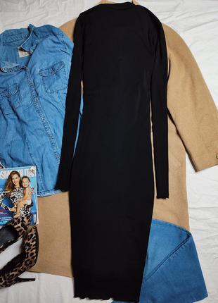 H&m платье чёрное миди длинное по фигуре карандаш футляр с длинным рукавом под горло3 фото