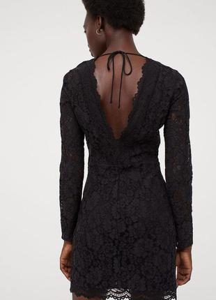 H&m платье чёрное гипюр гипюровое кружево классическое новое с вырезом на спине3 фото