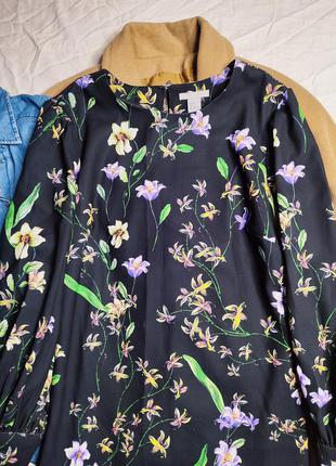 H&m платье прямое трапеция в цветочный принт с длинным рукавом классическое миди8 фото