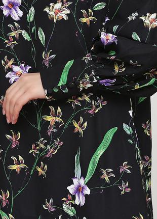 H&m платье прямое трапеция в цветочный принт с длинным рукавом классическое миди4 фото