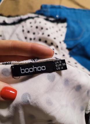 Boohoo платье белое чёрное в горох горошек ассиметрия миди оверсайз свободное10 фото