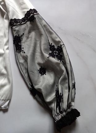 Шикарный шелковый боди / блуза с кружевными рукавами6 фото