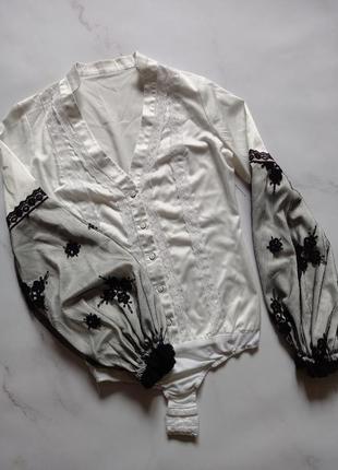 Шикарный шелковый боди / блуза с кружевными рукавами9 фото