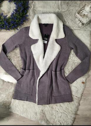 Кардиган кофта бузковий сиреневый, меховый воротник esmara германія оригінал