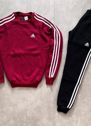 Зимовий чоловічий спортивний трикотажний костюм на флісі утеплений adidas