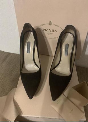 Prada туфли, оригинал черный замш-велюр ( аккуратная платформа- в моде)1 фото