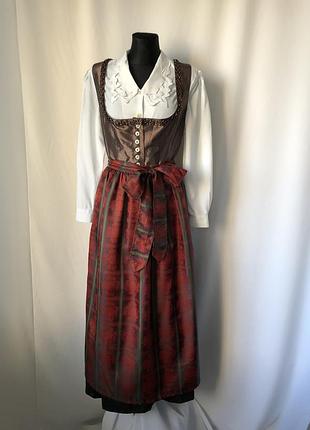 Дирндль октоберфест баварский костюм атлас коричневый октоберфест автрия платье с блузой и передником
