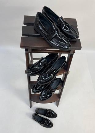 Эксклюзивные лоферы туфли натуральная итальянская кожа лак череве с кисточкой6 фото