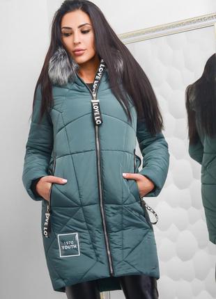 Жіноча зимова куртка, пальто x-woyz, розмір 48, смарагд