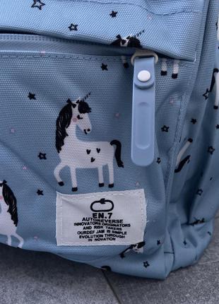 Якісний шкільний рюкзак портфель сумка з єдинорогом блакитний единорожками4 фото