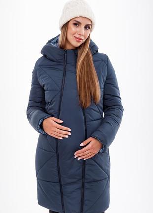 Зимове пальто для вагітних курточка зимова пуховик для вагітних з капюшоном3 фото