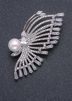 Брошка xuping родій з перлиною білими камінцями та стразами