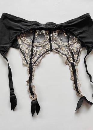 Пояс для панчіх чулклв фірмовий valisere чорний сіточка мереживо атлас французька